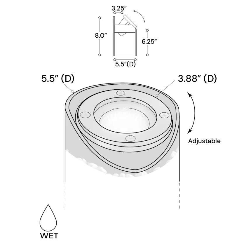 Alcon 9023 Low-Voltage 6-Inch Adjustable In-Ground LED Well Light shown in a aged bronze finish.
