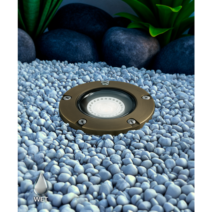 Alcon 9026-CB Low-Voltage 5-Inch Adjustable In-Ground LED Well Light shown in a aged bronze finish.