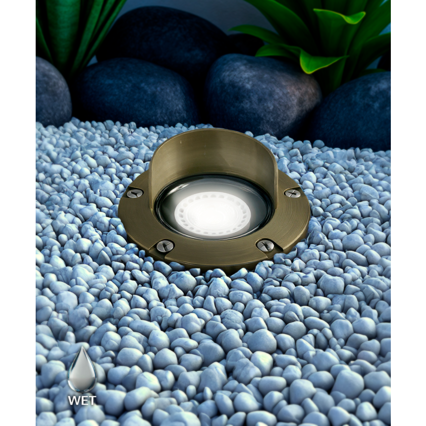 Alcon 9027 Low-Voltage 5-Inch Adjustable In-Ground LED Well Light shown in a aged bronze finish.