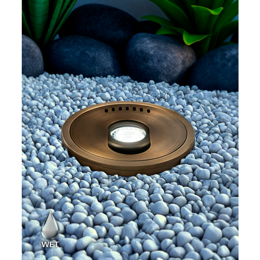 Alcon 9030 Low-Voltage 6-Inch Adjustable In-Ground LED Well Light shown in a aged bronze finish.