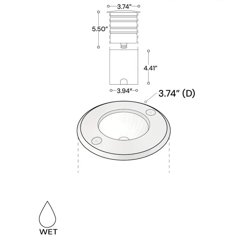 Alcon 9033 LED Well Light shown in a stainless steel finish with red light