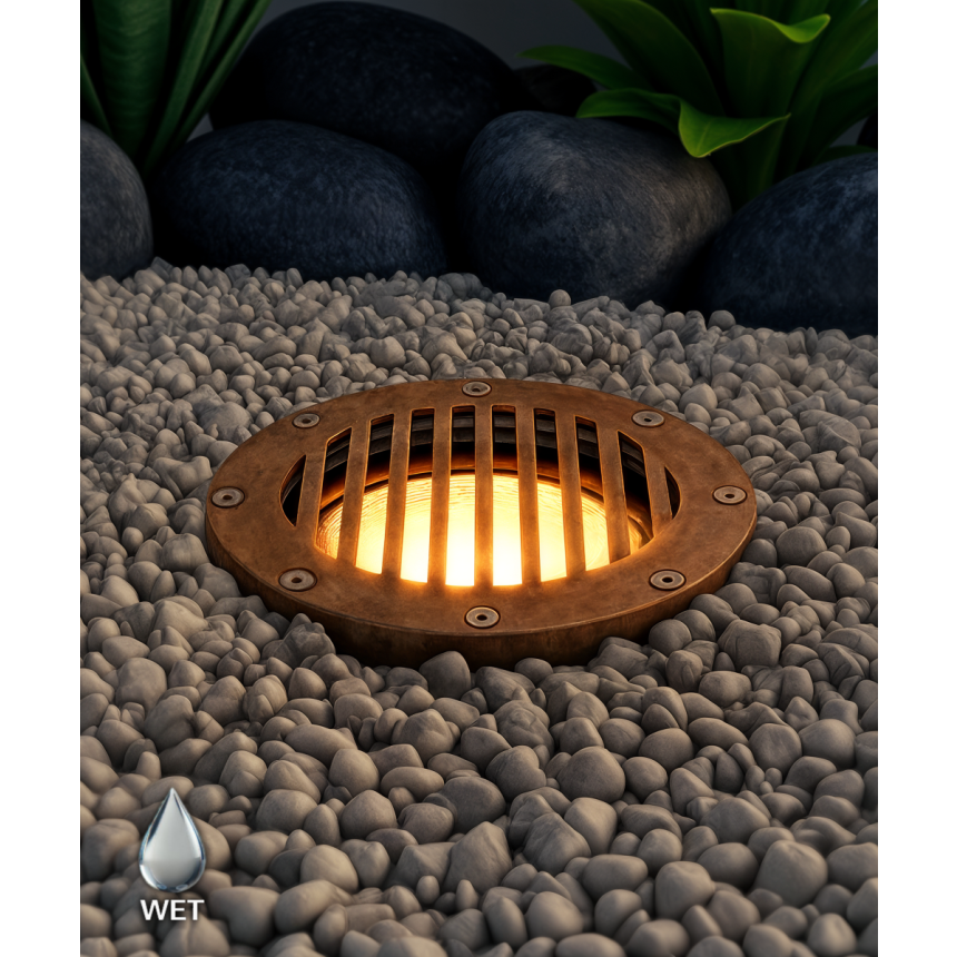  Alcon 9041 Well light LED light shown in a bronze finish in a turtle friendly light. .