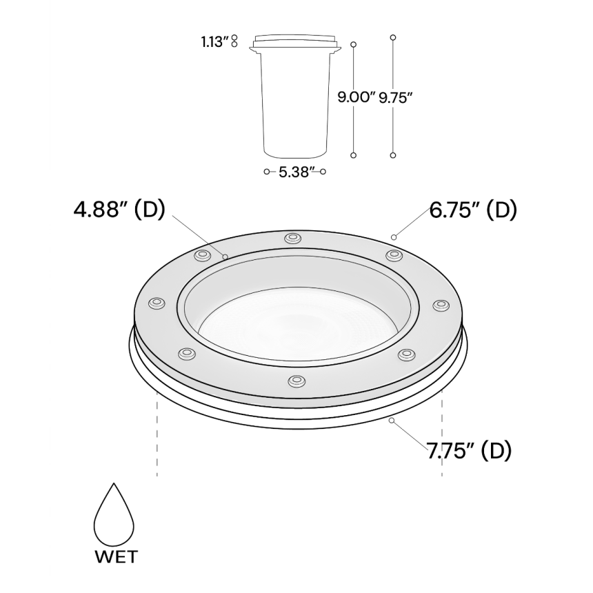 Alcon 9044 LED Well Light shown in a black finish with turtle friendly light