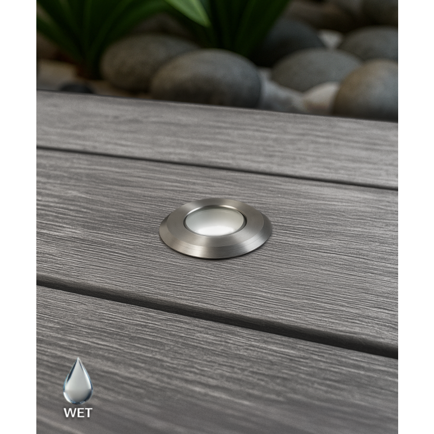 Alcon 9069 LED Well Light shown in a stainless steel finish