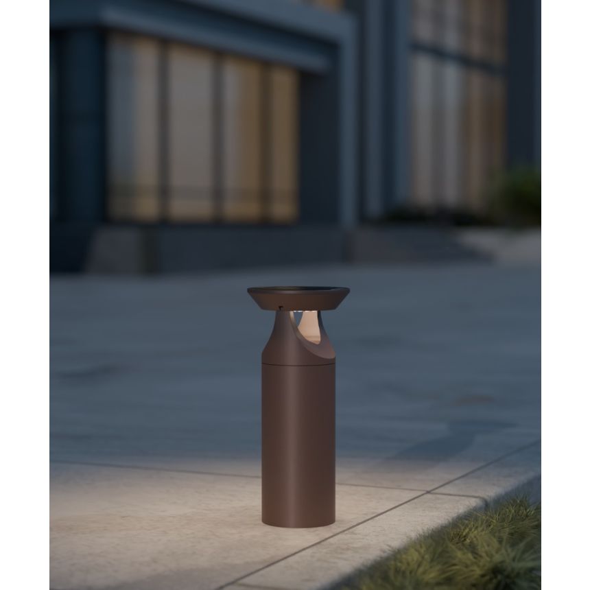Alcon 9082-SOL-SM Architectural solar LED bollard light shown in a bronze finish.
