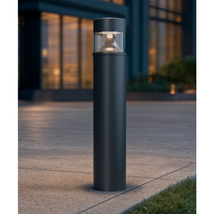 Alcon 9093 41-Inch Flat-Top Sand-Blasted Louver LED Bollard Light shown in a dark grey finish.