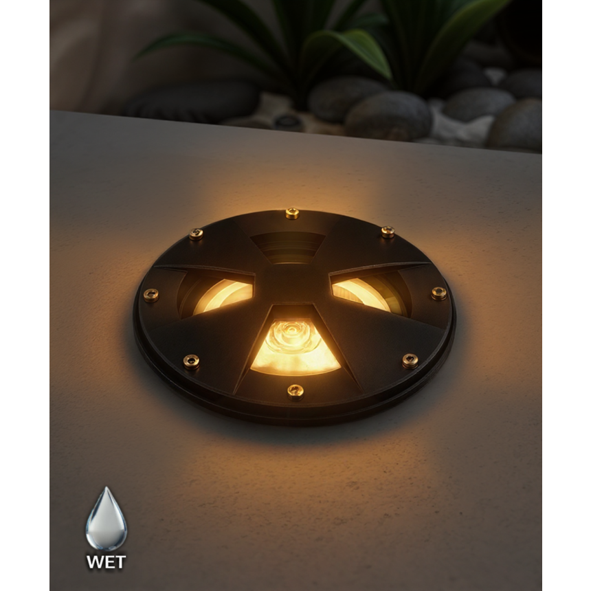 Alcon 9045 LED Well Light shown in a black finish with turtle friendly light