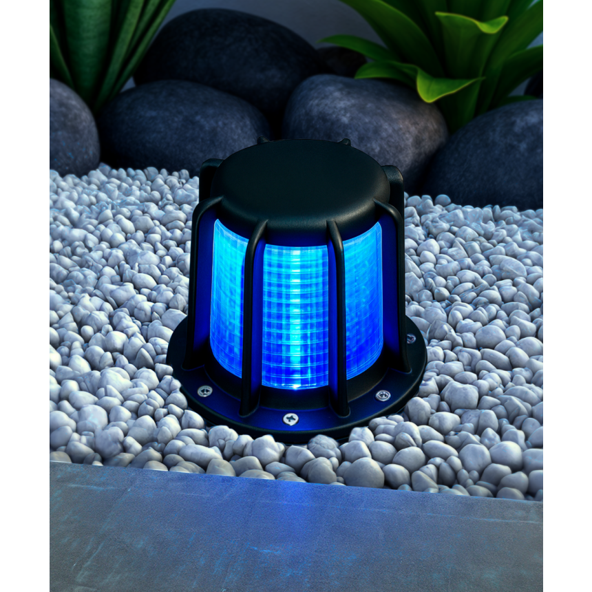 Alcon 9099 RGBW Color tunable in-ground can lantern light shown in a black finish.