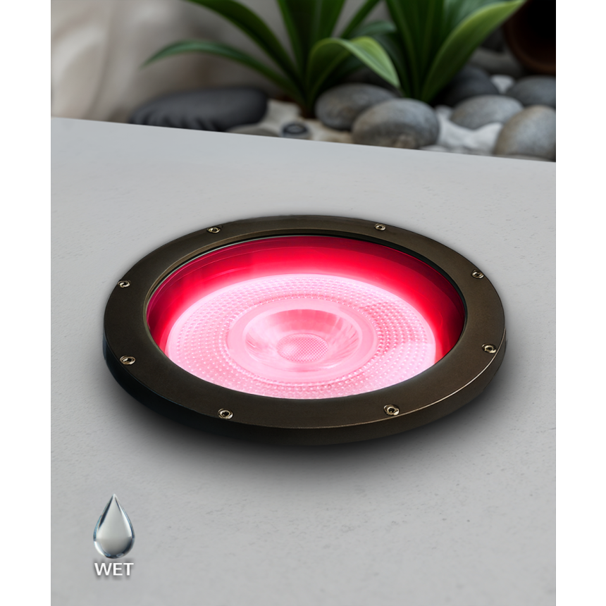Alcon 9100 LED Well Light shown in a bronze finish with RED LIGHT