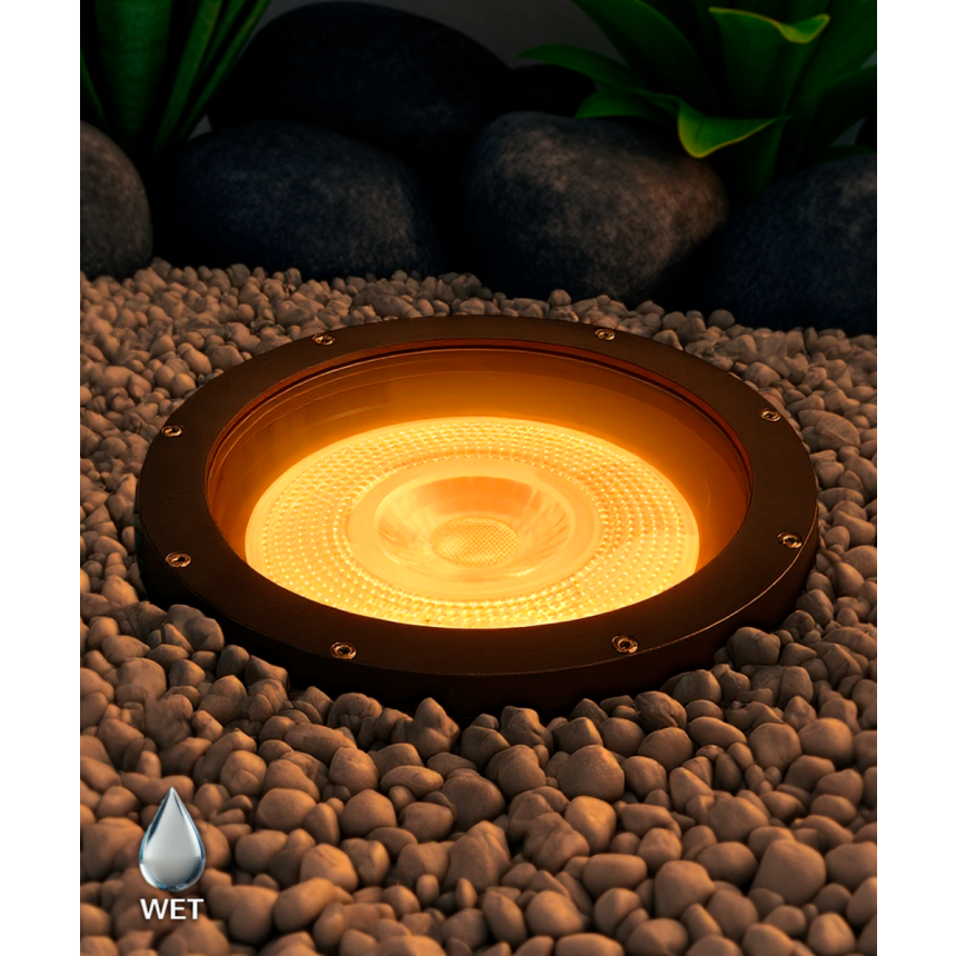Alcon 9102 LED Well Light shown in a bronze finish with turtle friendly light