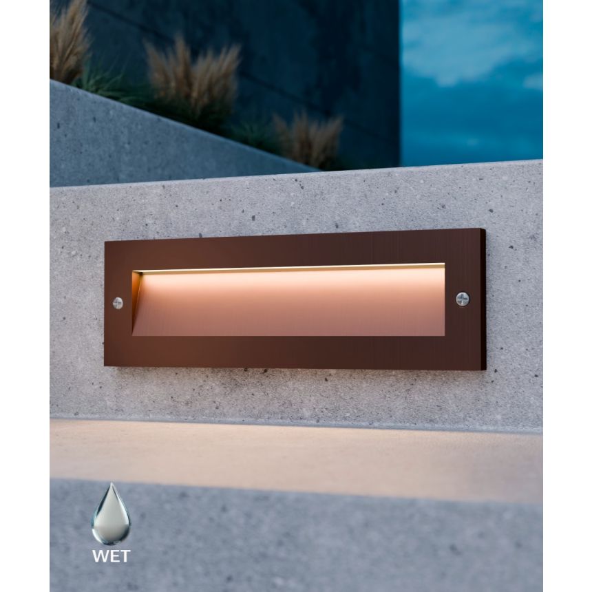 Alcon 9214 wide rectangular LED step light showed in natural bronze