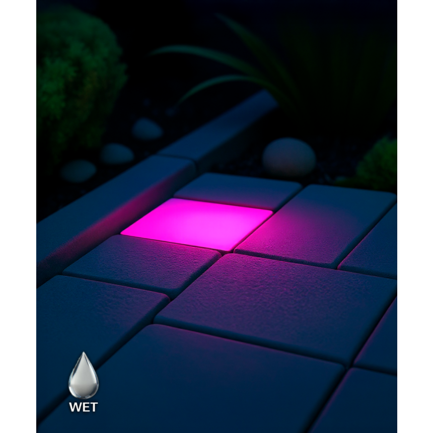 Alcon 9071-RGBW 5-inch in-ground LED well light shown with a circular aluminum light head.