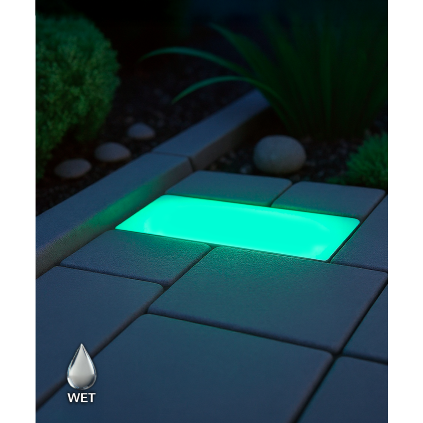 Alcon 9071-RGBW 5-inch in-ground LED well light shown with a circular aluminum light head.