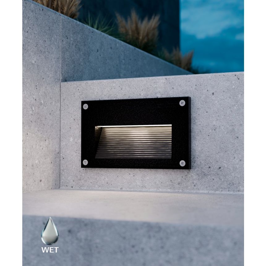 Alcon 9609 rectangular louvered LED step light showed in black finish