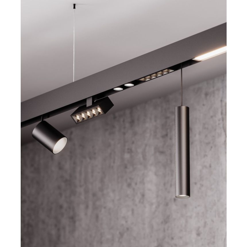 Alcon 15100 Modular Track System shown in Black on an adjustable length, 1.5" width and 2.6" height track with 15 accessories.