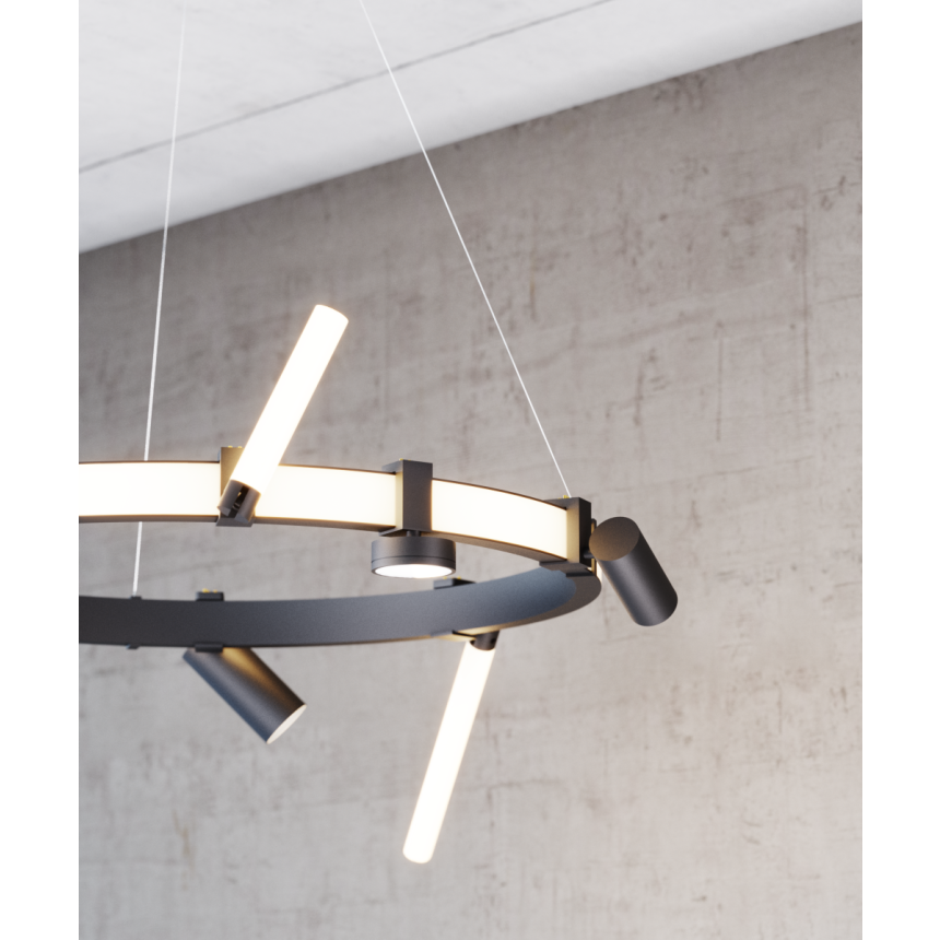 Alcon 15120-P, suspended commercial pendant light shown in black finish and with a flush trim-less lens.