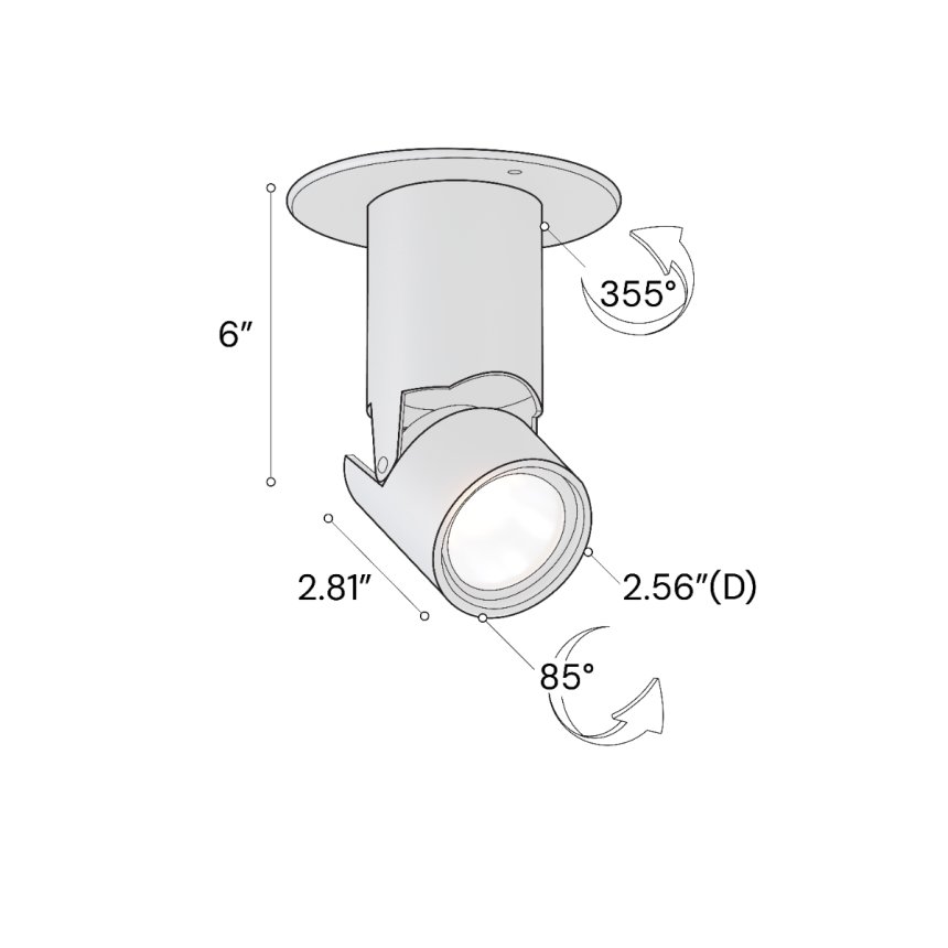 2.5"-Multi-Sized Architectural LED Monopoint Head shown in a Black finish.