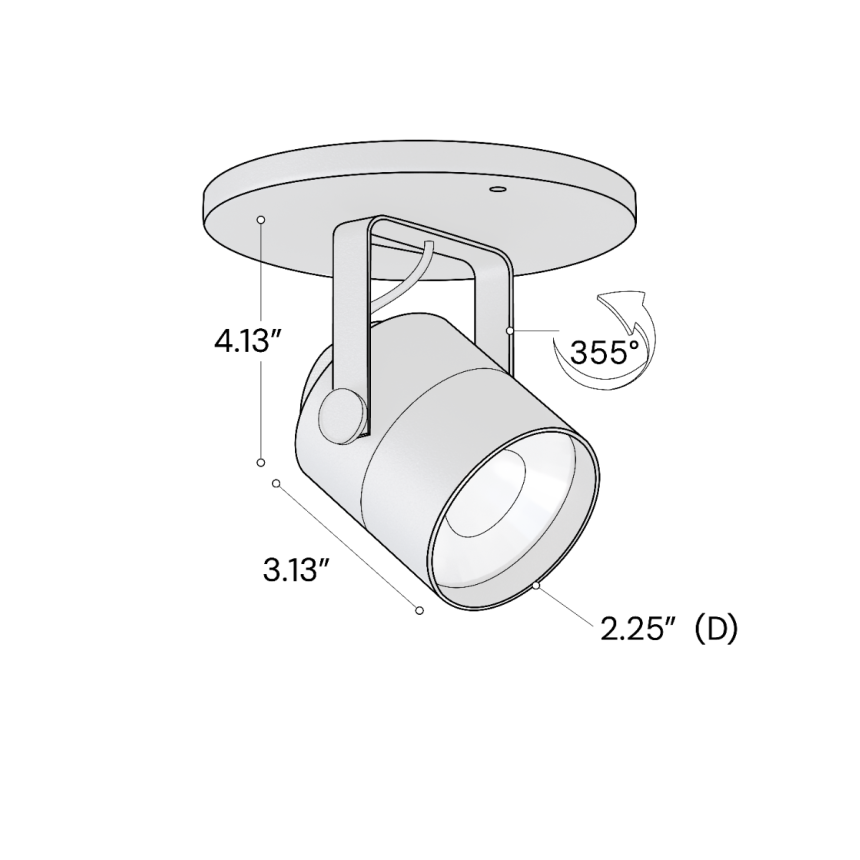 Alcon 13302-M Black 2-Inch LED Monopoint Track Light Head – 4.5" Total Height x 2.375" Length x 2.25" Diameter x 2.625" Mounting Arm Height