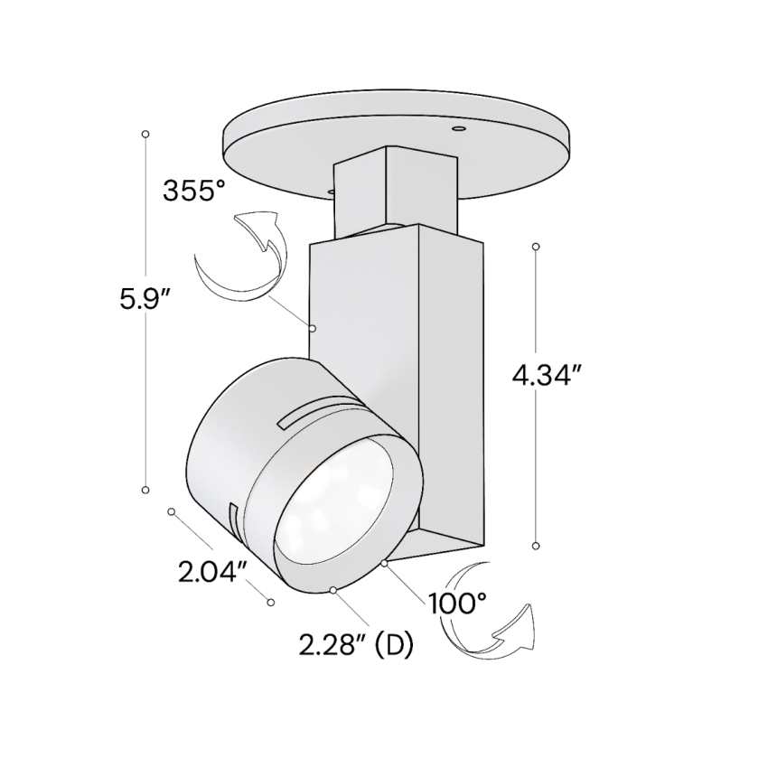 Alcon 13306-MR Black Architectural 2.5-Inch LED Monopoint Head – 5.9" Total Height x 4.1" Total Width x 2.54" Cylinder Diameter x 3" Housing Length