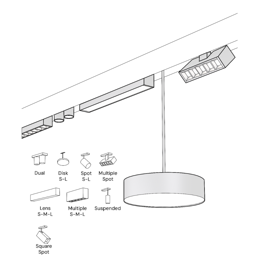 Alcon 15100 Modular Surface System shown in Black on an adjustable length, 1.5" width and 2.6" height track with 14 accessories.