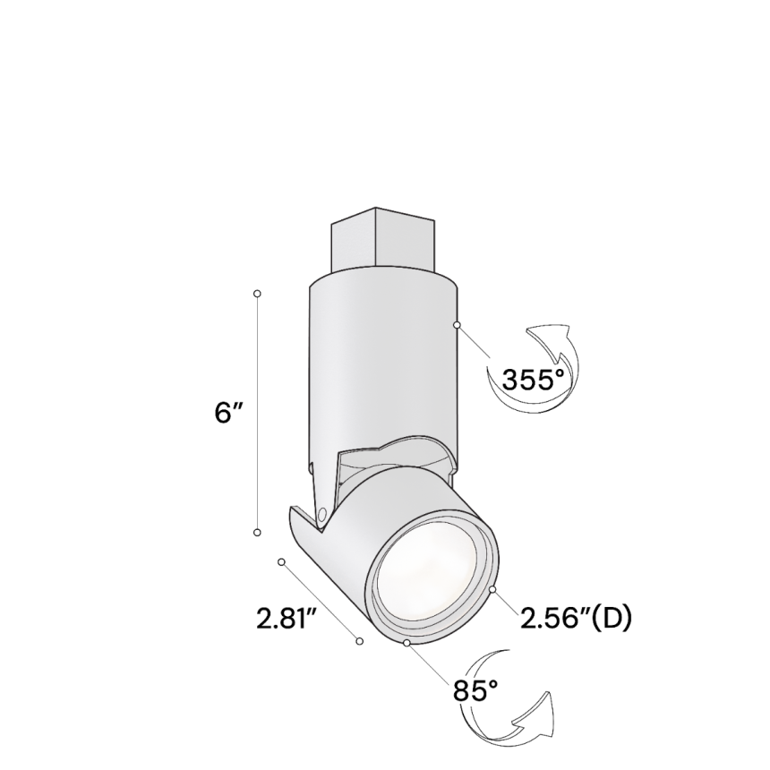 Alcon 13101-SM-T Multi-Sized Architectural LED Track Light Head shown in a Black finish.