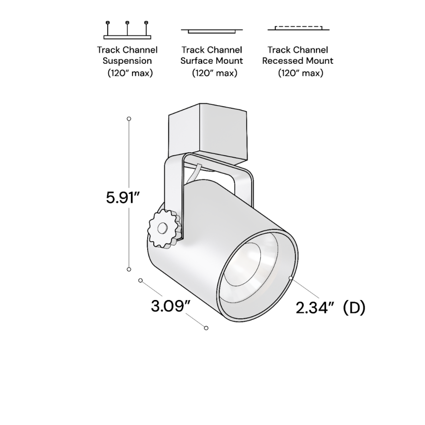 Alcon 13110 2-Inch LED Track Light Head shown in a Black finish.
