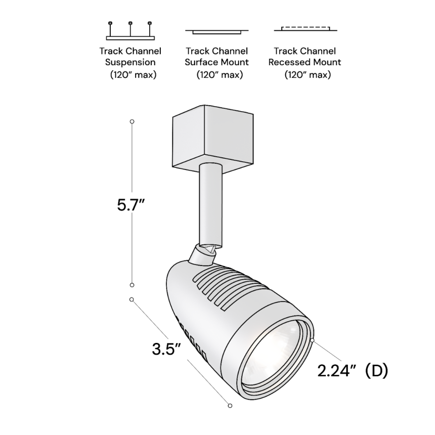 Alcon 13111 2-Inch Bullet Head Swivel LED Track Light shown in a Black finish.