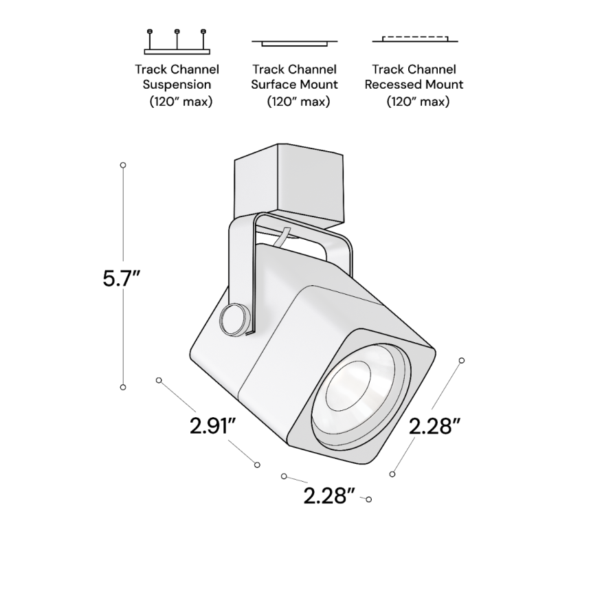 Alcon 13112 2.5-Inch Square LED Track Light Head shown in a Black finish.