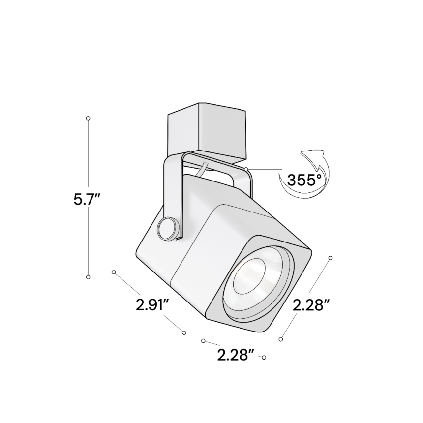 Alcon 13112 2.5-Inch Square LED Track Light Head shown in a Black finish.