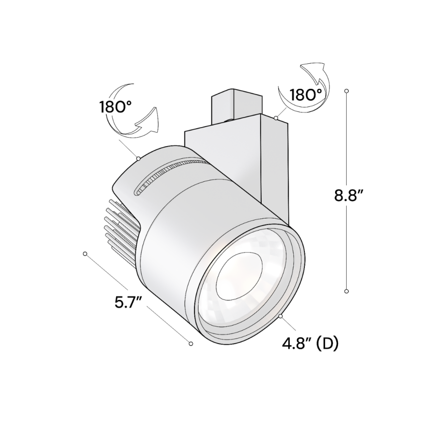 Alcon 13127-LG Architectural Multi-Sized LED Track Light Head shown in a Black finish.