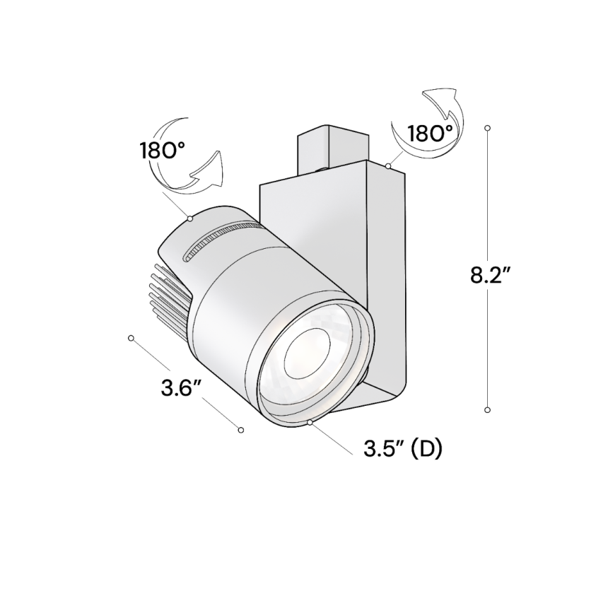 Alcon 13127-MD Architectural Multi-Sized LED Track Light Head shown in a Black finish.