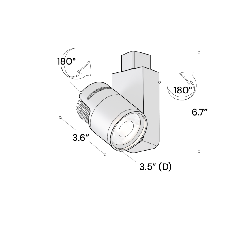 Alcon 13127-SM Architectural Multi-Sized LED Track Light Head shown in a Black finish.