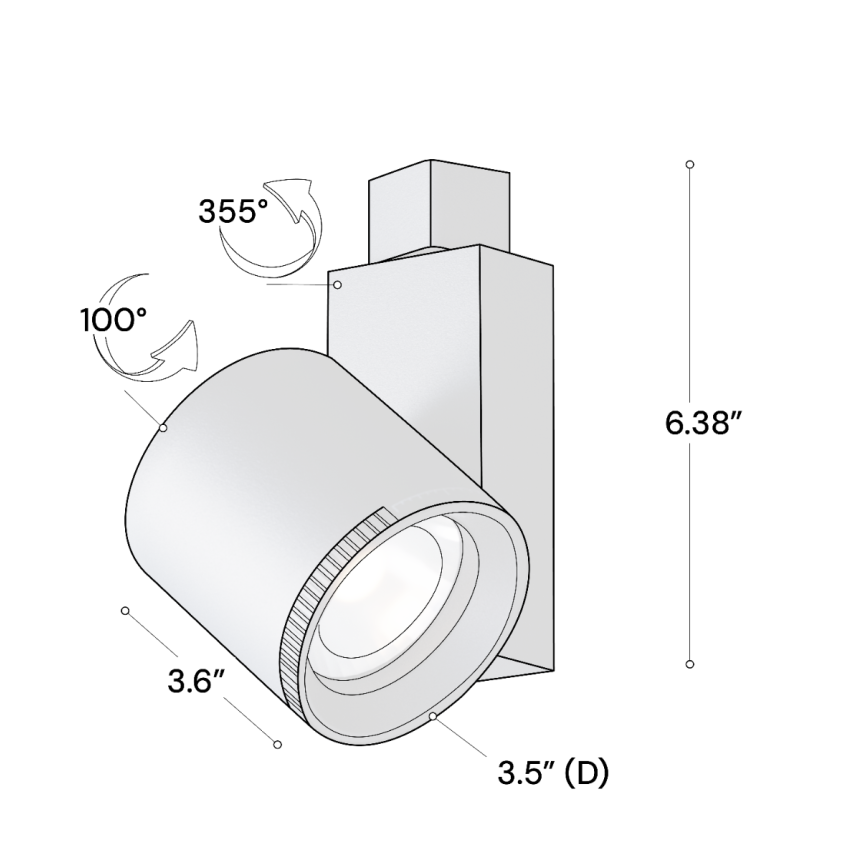 Alcon 13301 Architectural Adjustable Beam Track Light Head shown in a Black finish.