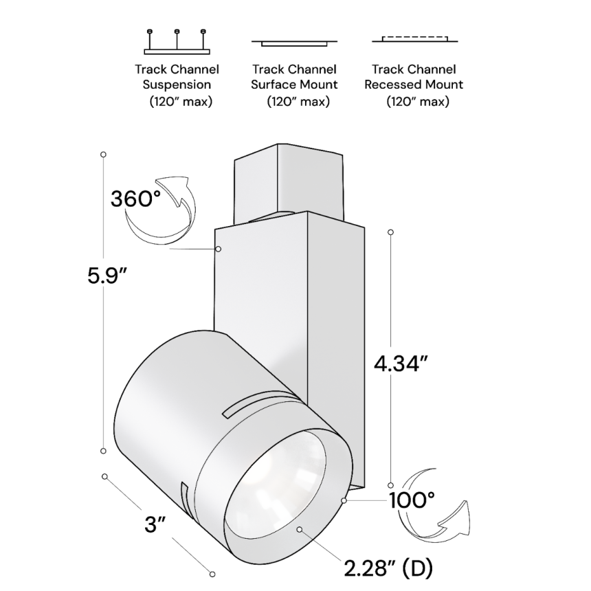 Alcon 13306 Architectural 2.5-Inch LED Track Light Head shown in a Black finish.