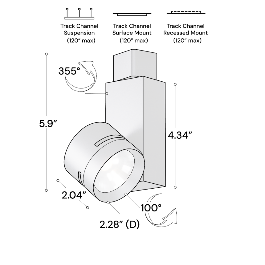 Alcon 13306 Architectural 2.5-Inch LED Track Light Head shown in a Black finish.