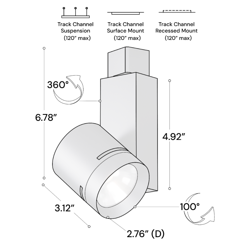 Alcon 13307 Architectural 2.5-Inch LED Track Light Head shown in a Black finish.