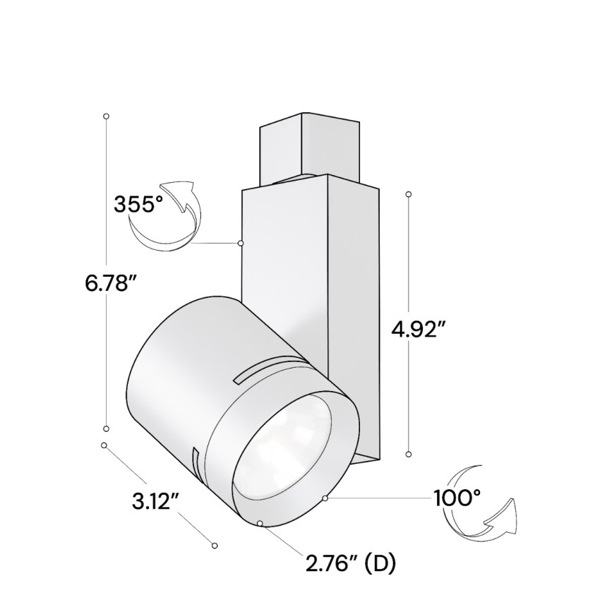 Alcon 13307 Architectural 2.5-Inch LED Track Light Head shown in a Black finish.