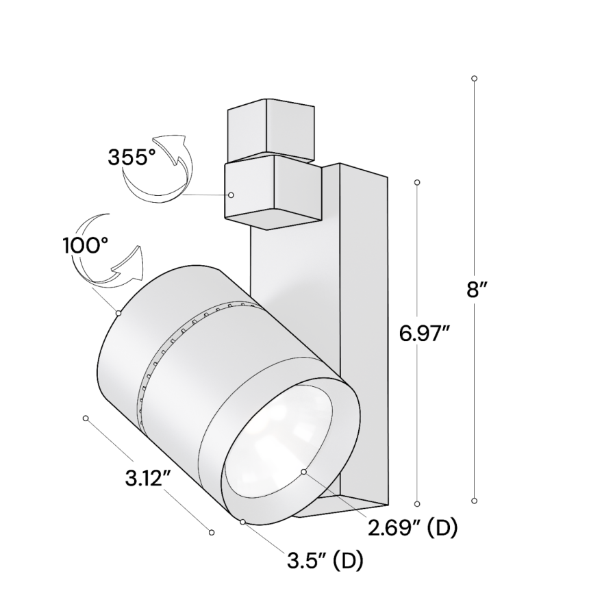 Alcon 13308 Architectural 3.5-Inch LED Track Light Head shown in a Black finish.