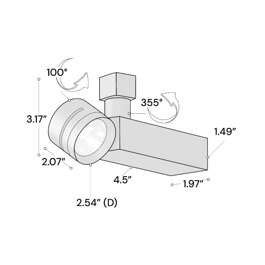 Alcon 13309 Architectural 2.5-Inch LED Track Light Head shown in a Black finish.