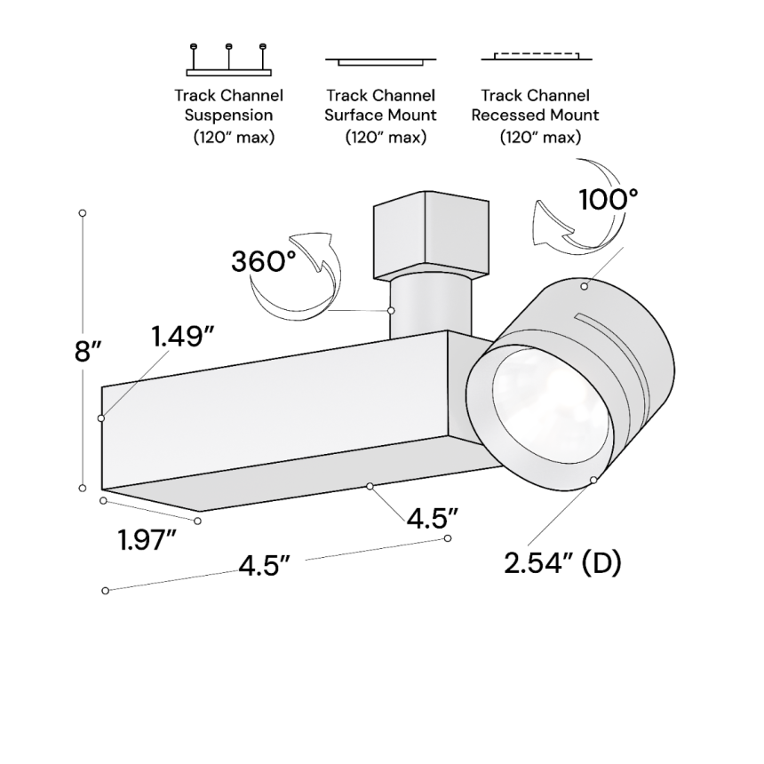 Alcon 13309 Architectural 2.5-Inch LED Track Light Head shown in a Black finish.