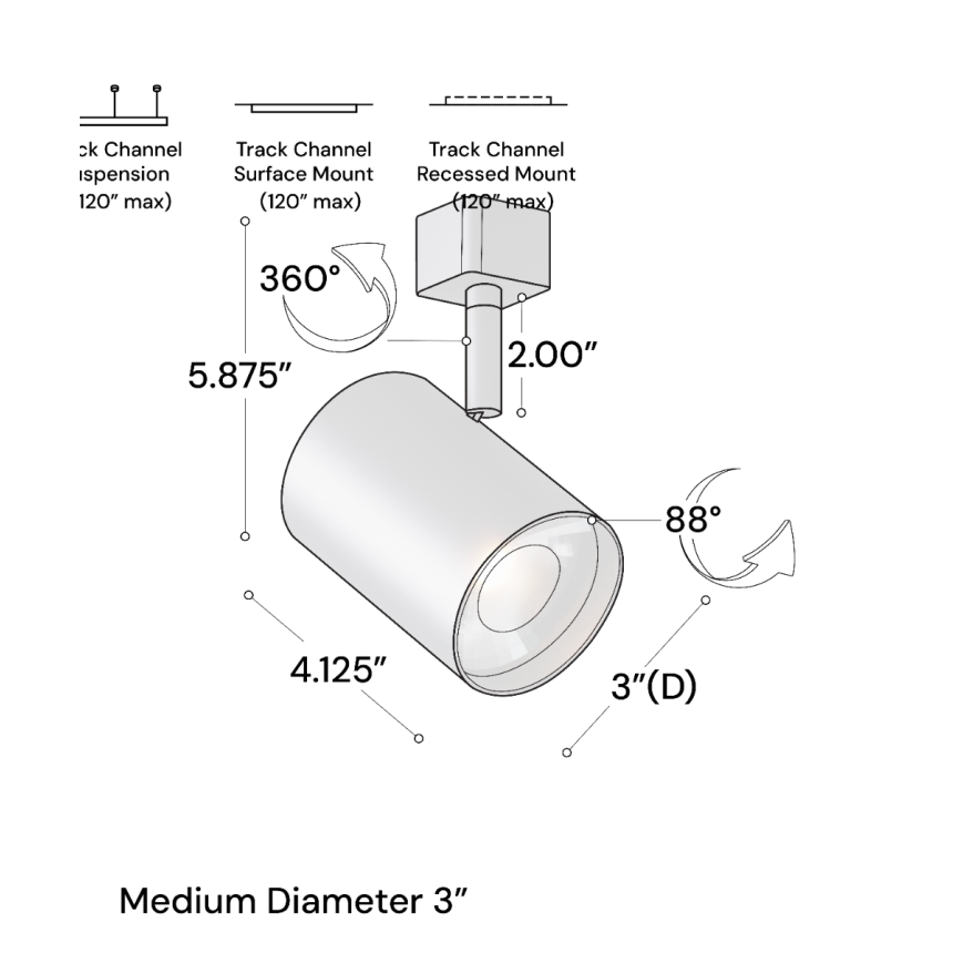 Alcon 14130-M 3-Inch Cylinder LED Track Light Head shown in a Black finish.