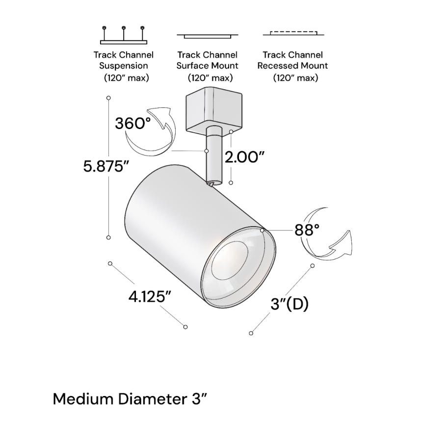 Alcon 14130-M 3-Inch Cylinder LED Track Light Head shown in a Black finish.
