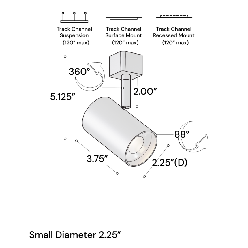 Alcon 14130-SM 2.5-Inch Cylinder LED Track Light Head shown in a Black finish.