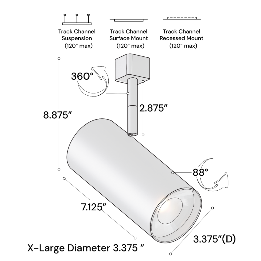 Alcon 14130-XL 3.3125-Inch Cylinder LED Track Light Head shown in a Black finish.