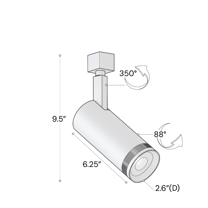 Alcon 13313 Black 2.7-Inch Adjustable Optics LED Track Light with CCT Selection – 9.5" Height x 6.25" Cylinder Length x 2.56" Cylinder Diameter