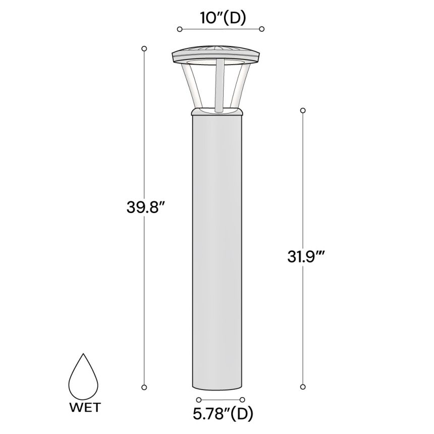 Alcon 9035-TRI 40-inch tri-arm commercial LED bollard light on exterior shown in a bronze finish.