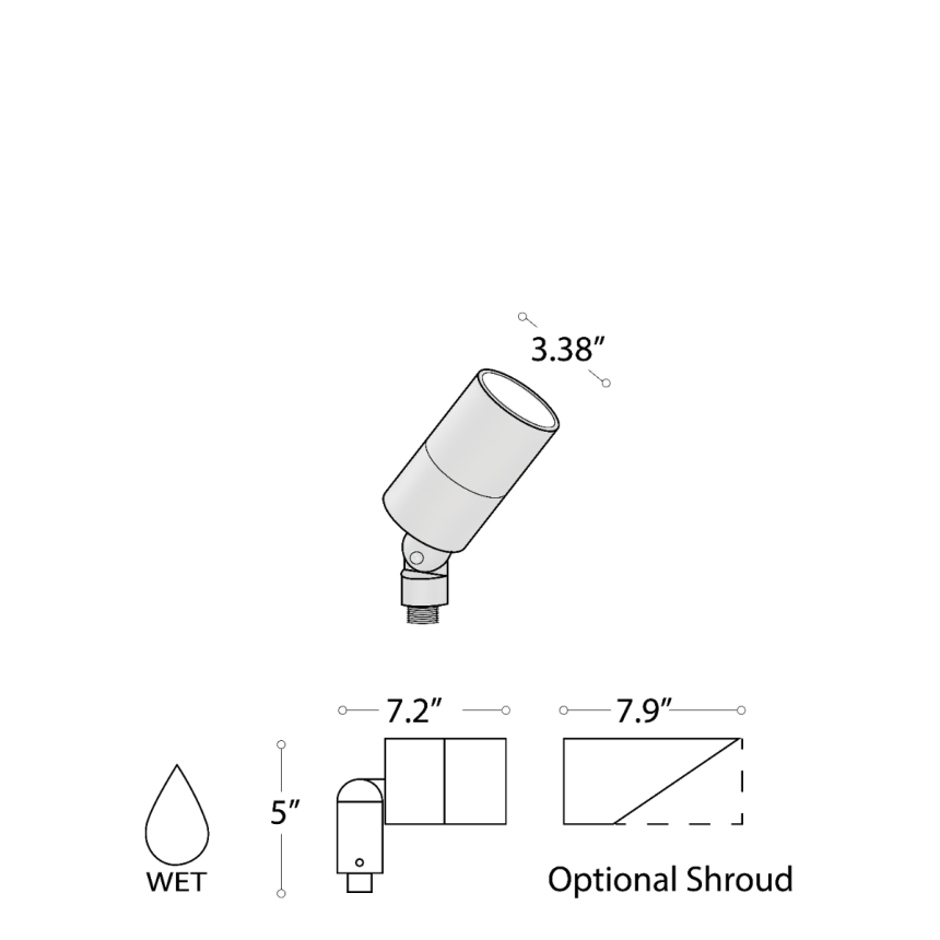 Alcon 9165-3 LED directional uplight shown in a black finish