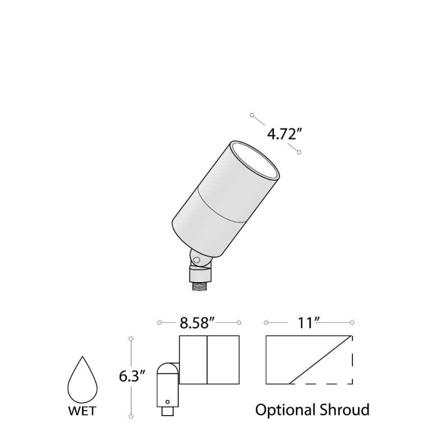 Alcon 9165-4 LED directional uplight shown in a black finish