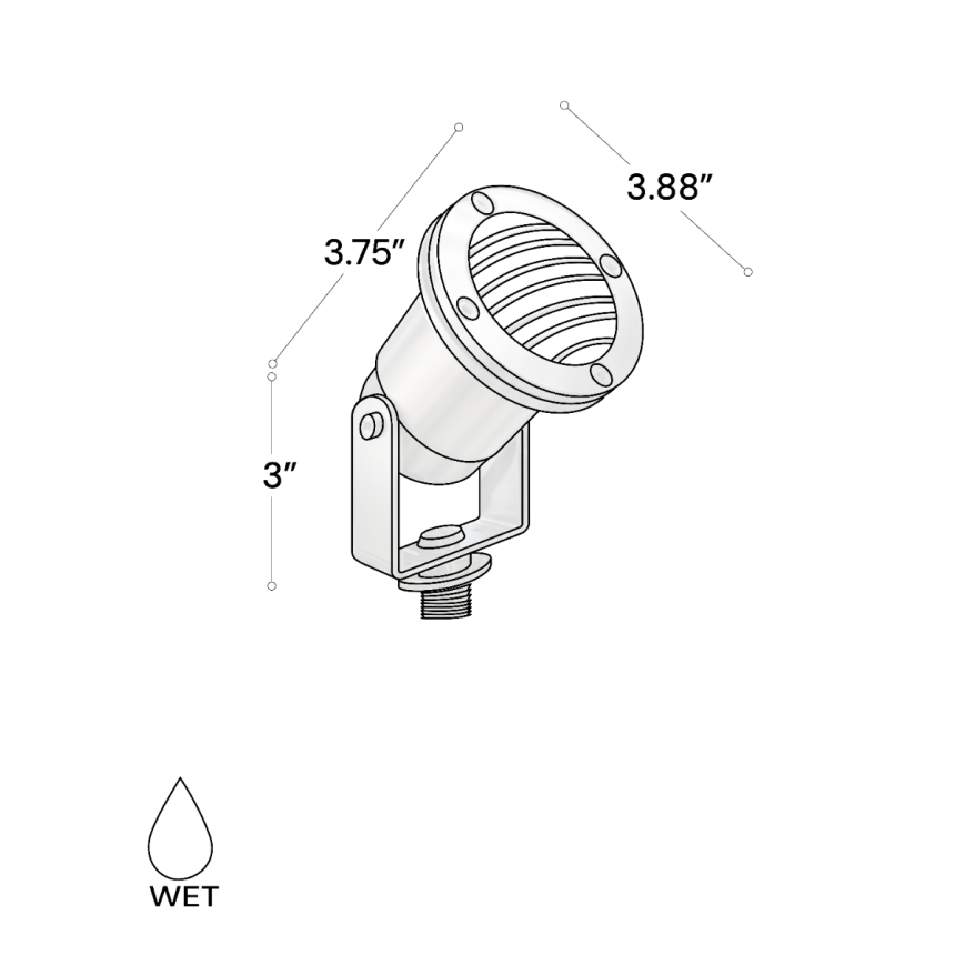 Alcon lighting 9014-3 LED directional uplight shown in a silver finish and with a grilled lens top.