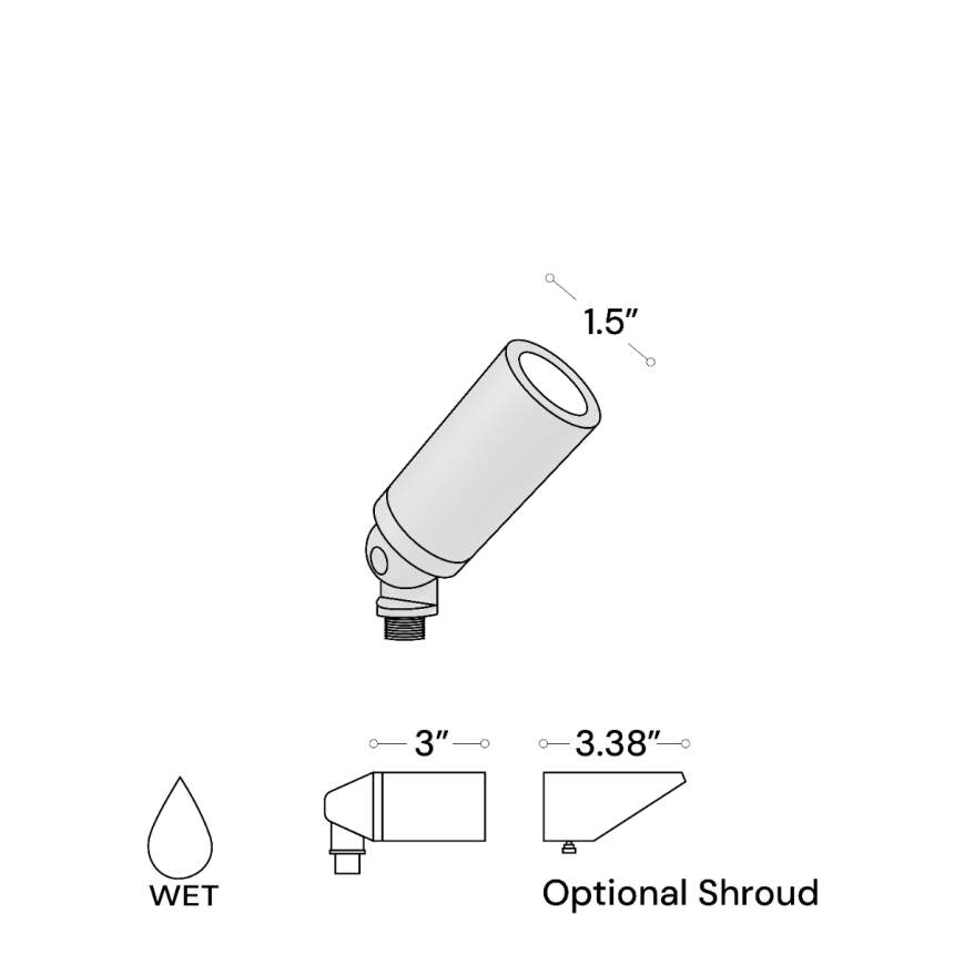 Solid Brass Landscape LED Uplight with Shroud